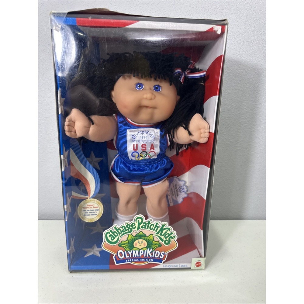 Cabbage Patch Kids Olympikids Special Edition Girl Doll Blue Eyes Black Hair
